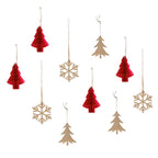 Wooden Trees, Foliage and Red Christmas Hanging Decorations