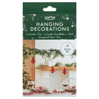 Wooden Trees, Foliage and Red Christmas Hanging Decorations