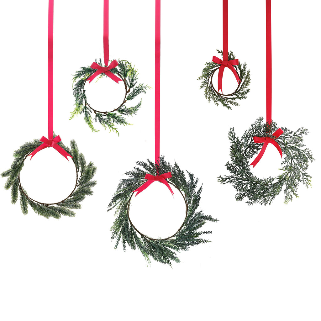 Foliage Christmas Wreath Decorations with Red Ribbon