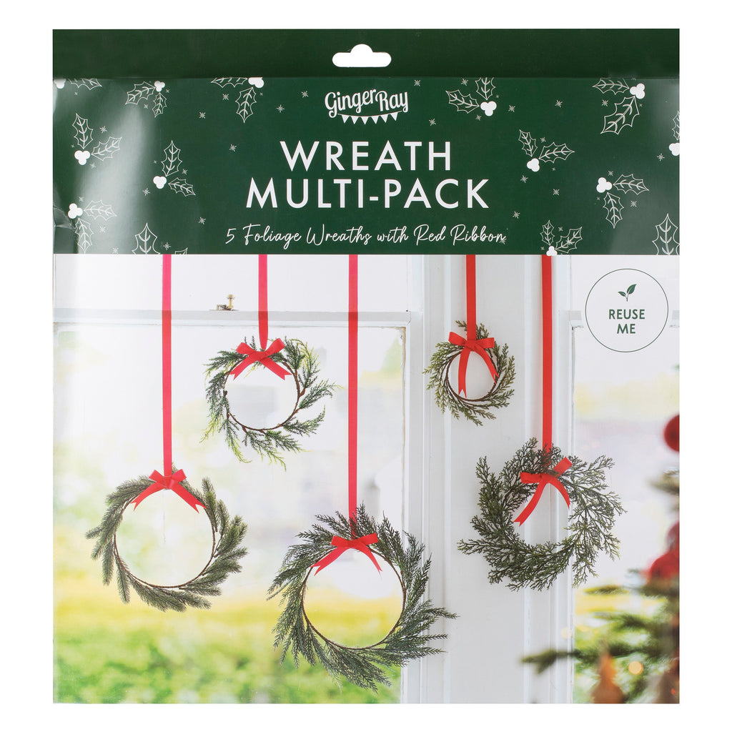 Foliage Christmas Wreath Decorations with Red Ribbon