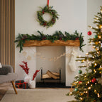 Wooden Trees, Foliage and Red Christmas Hanging Decorations