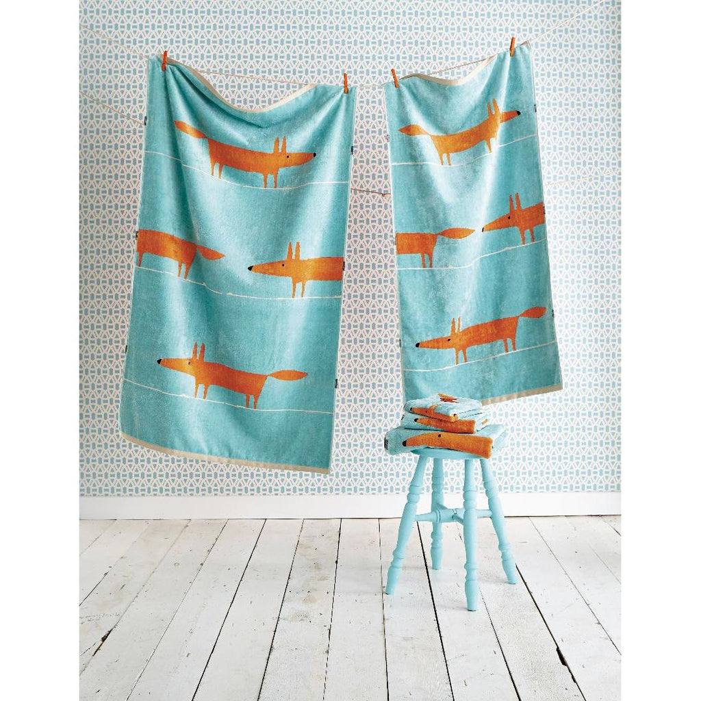 Scion Mr Fox Large Towel - Aqua - Beales department store