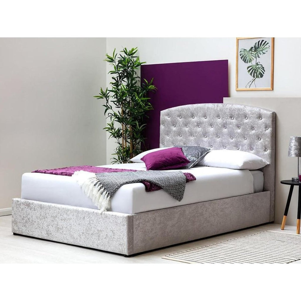 Sedgwick Crushed Silver Velvet Ottoman Storage Bed - Beales department store