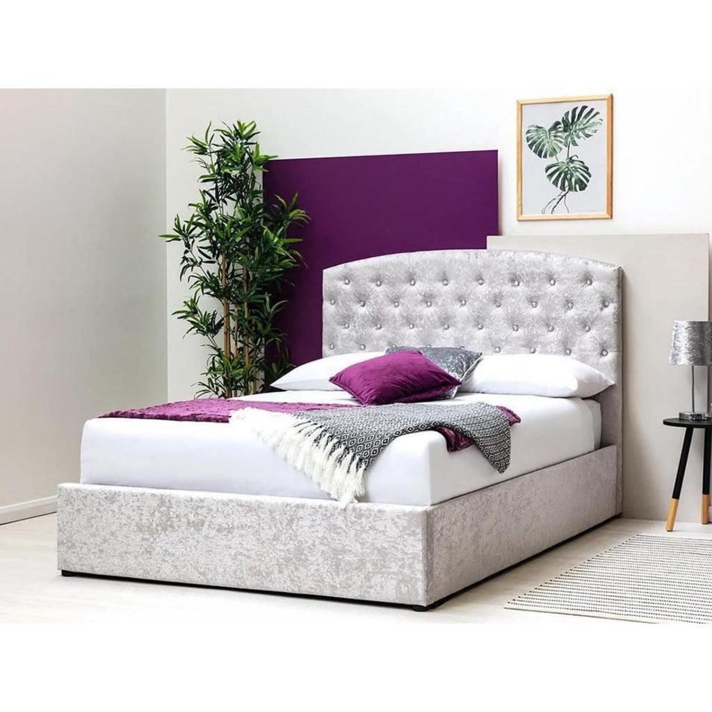 Sedgwick Crushed Silver Velvet Ottoman Storage Bed - Beales department store