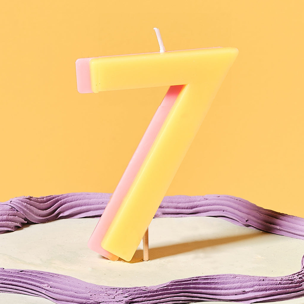 Yellow and Pink Number 7 Candle- 5 Inner Pack