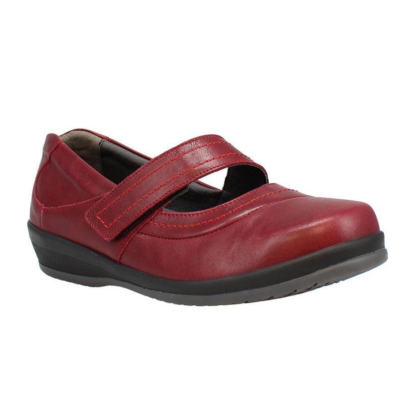 Shuropody Ada Extra Wide Leather Soft Touch Fastening Cut Out Design Mary Jane Flat Shoe - Red - Beales department store