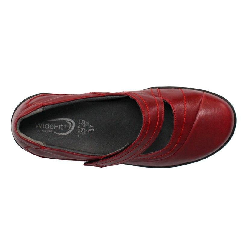 Shuropody Ada Extra Wide Leather Soft Touch Fastening Cut Out Design Mary Jane Flat Shoe - Red - Beales department store