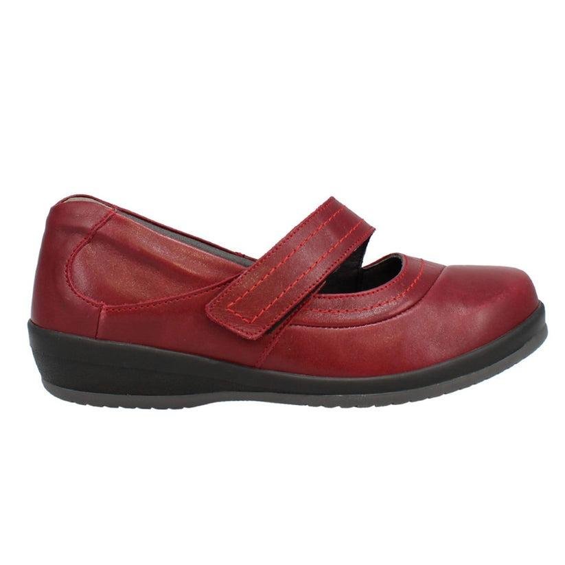 Shuropody Ada Extra Wide Leather Soft Touch Fastening Cut Out Design Mary Jane Flat Shoe - Red - Beales department store