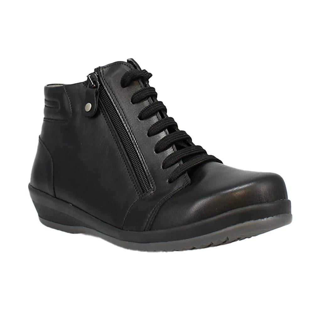 Shuropody Beau Dual Fit Women's Leather Lace Up Ankle Boot - Black - Beales department store