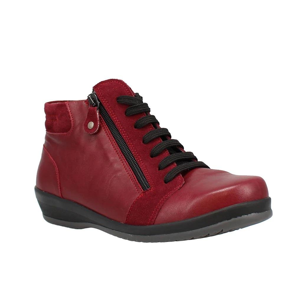 Shuropody Beau Dual Fit Women's Leather Lace Up Ankle Boot - Red - Beales department store