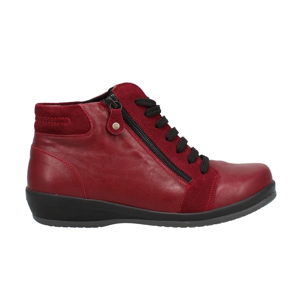 Shuropody Beau Dual Fit Women's Leather Lace Up Ankle Boot - Red - Beales department store