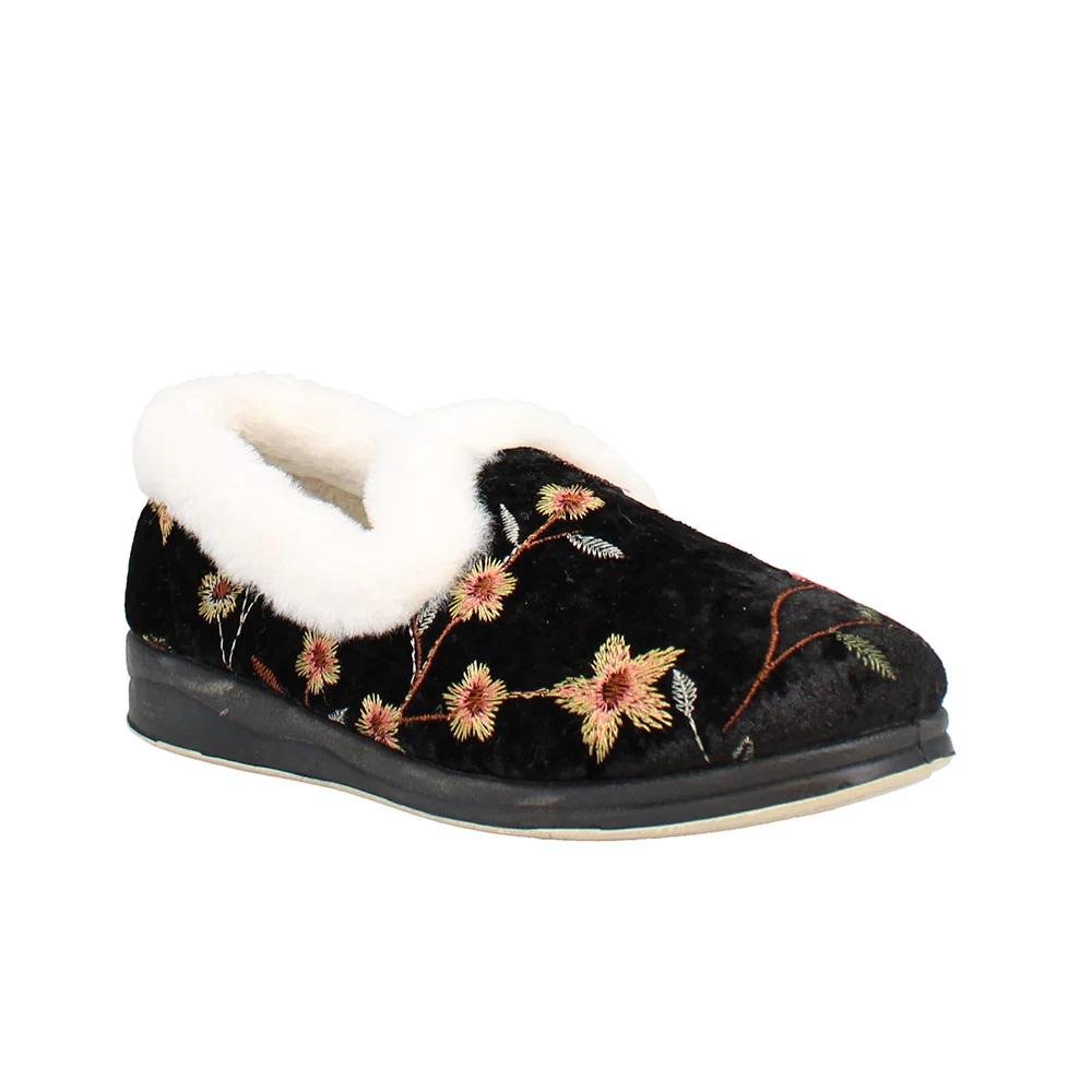 Shuropody Clarice22 Wide Fit Women's Slip On Slipper - Black - Beales department store