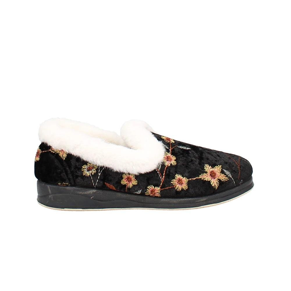 Shuropody Clarice22 Wide Fit Women's Slip On Slipper - Black - Beales department store