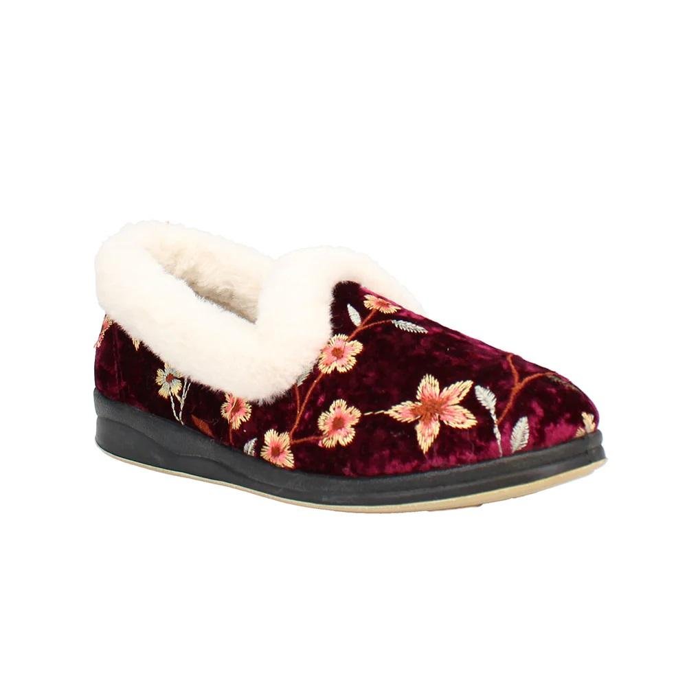 Shuropody Clarice22 Wide Fit Women's Slip On Slipper - Burgundy - Beales department store