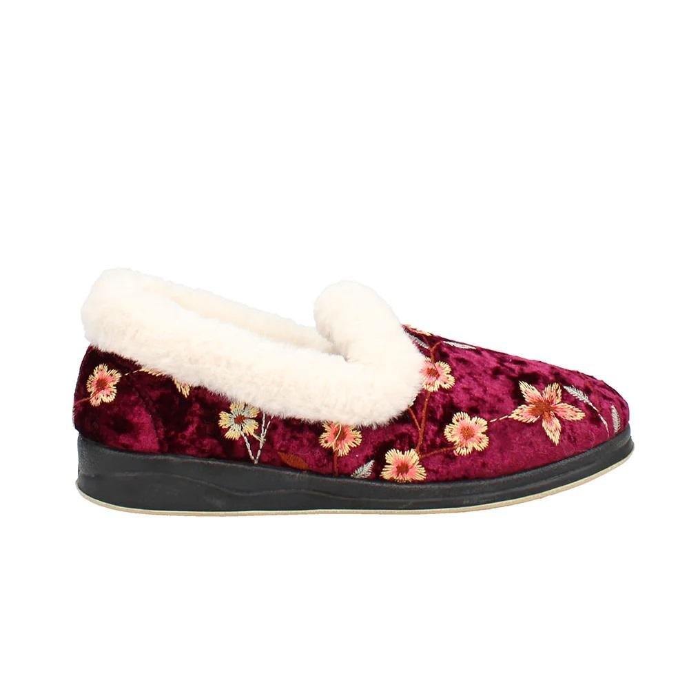 Shuropody Clarice22 Wide Fit Women's Slip On Slipper - Burgundy - Beales department store