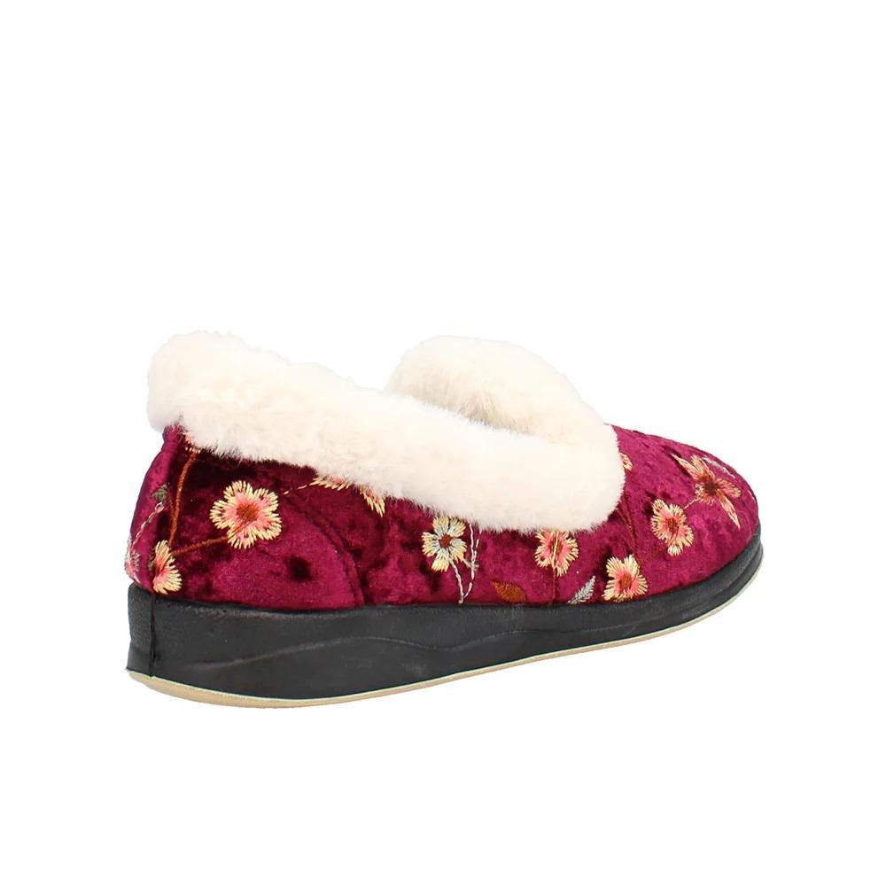 Shuropody Clarice22 Wide Fit Women's Slip On Slipper - Burgundy - Beales department store