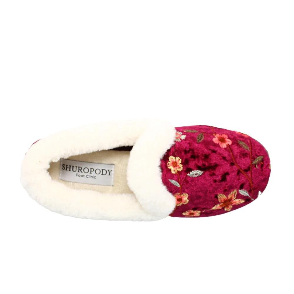 Shuropody Clarice22 Wide Fit Women's Slip On Slipper - Burgundy - Beales department store