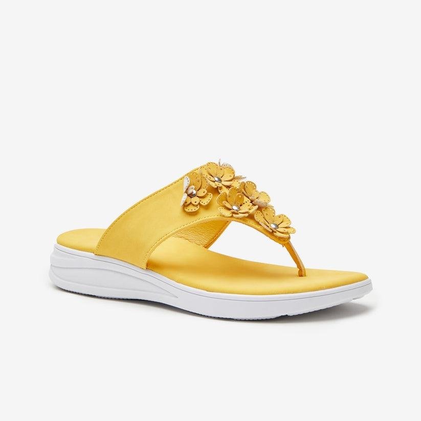 Shuropody Dame Women's Slip On Floral Sandal - Mustard - Beales department store