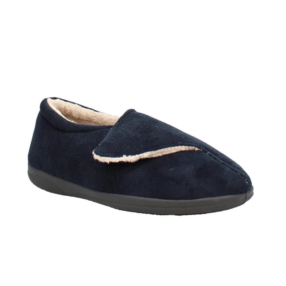 Shuropody Georgina Wide Fit Women's Velcro Fastening Slipper - Navy - Beales department store