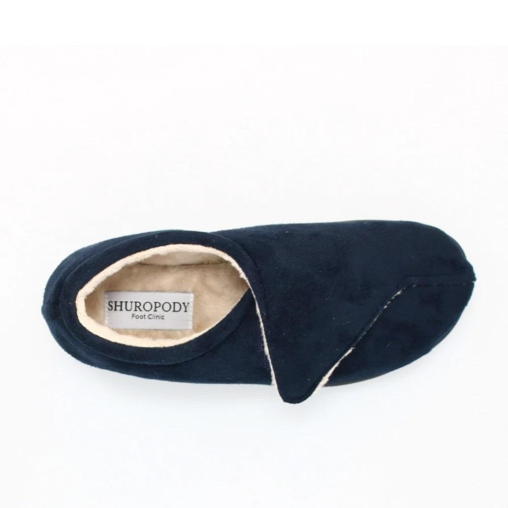 Shuropody Georgina Wide Fit Women's Velcro Fastening Slipper - Navy - Beales department store