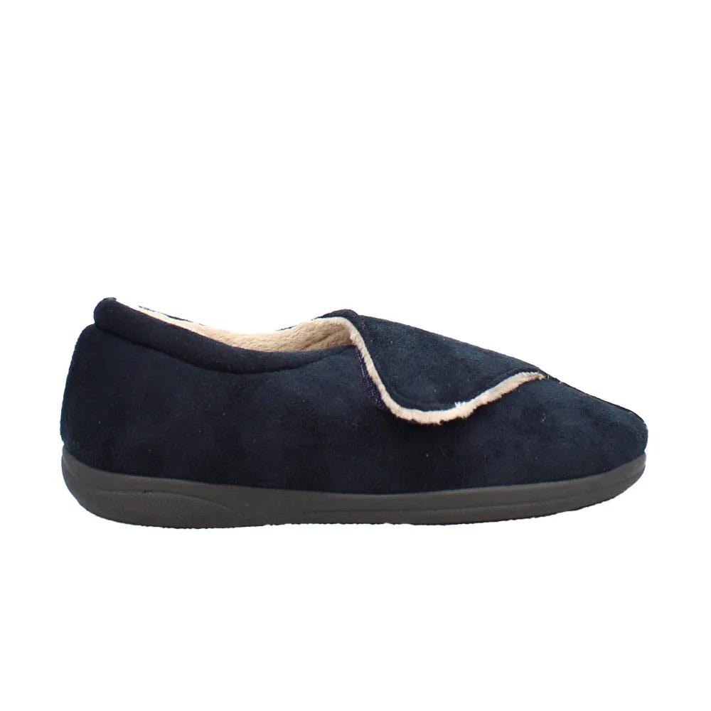 Shuropody Georgina Wide Fit Women's Velcro Fastening Slipper - Navy - Beales department store