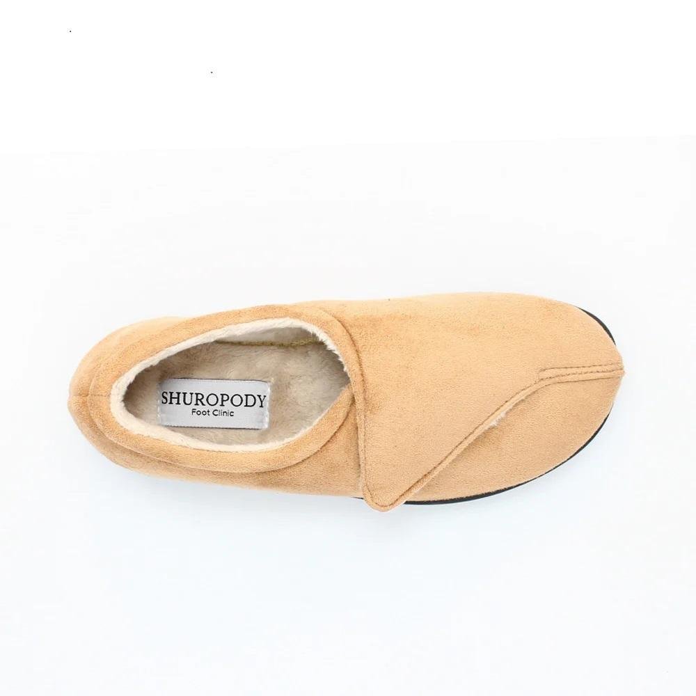 Shuropody Georgina Wide Fit Women's Velcro Fastening Slipper - Tan - Beales department store