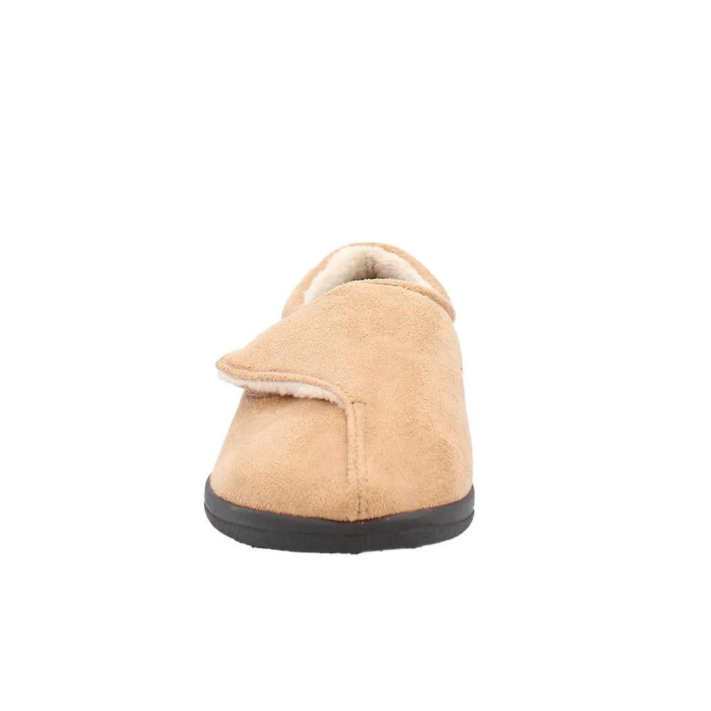 Shuropody Georgina Wide Fit Women's Velcro Fastening Slipper - Tan - Beales department store