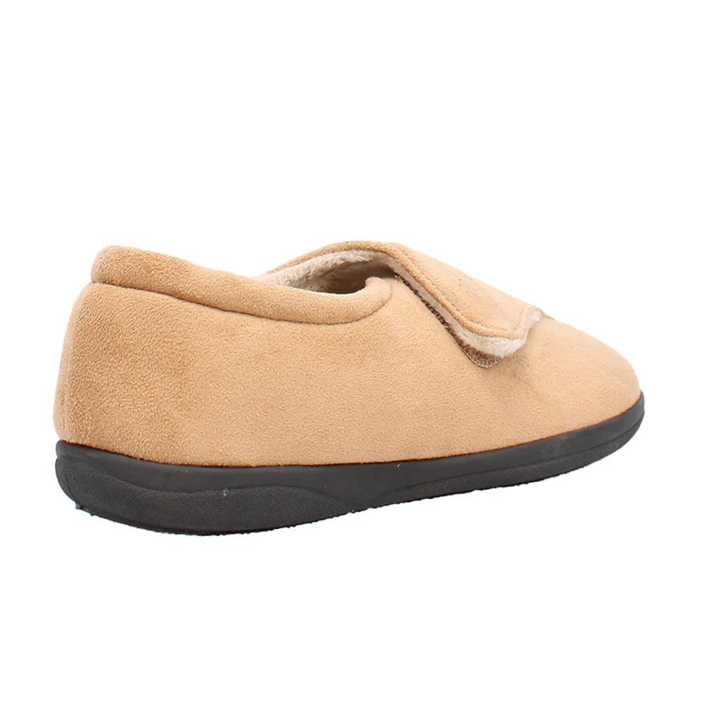 Shuropody Georgina Wide Fit Women's Velcro Fastening Slipper - Tan - Beales department store