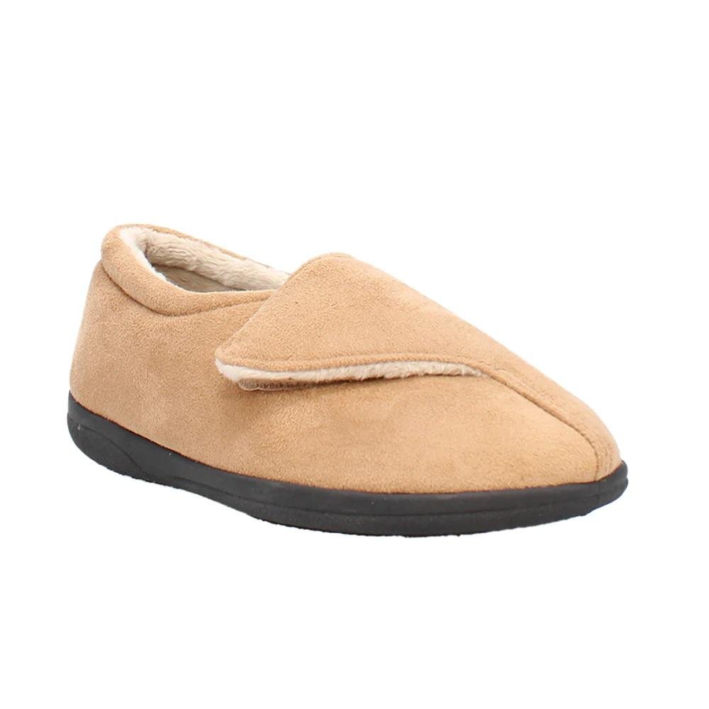 Shuropody Georgina Wide Fit Women's Velcro Fastening Slipper - Tan - Beales department store