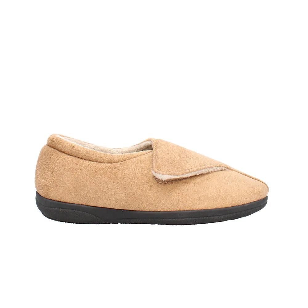 Shuropody Georgina Wide Fit Women's Velcro Fastening Slipper - Tan - Beales department store