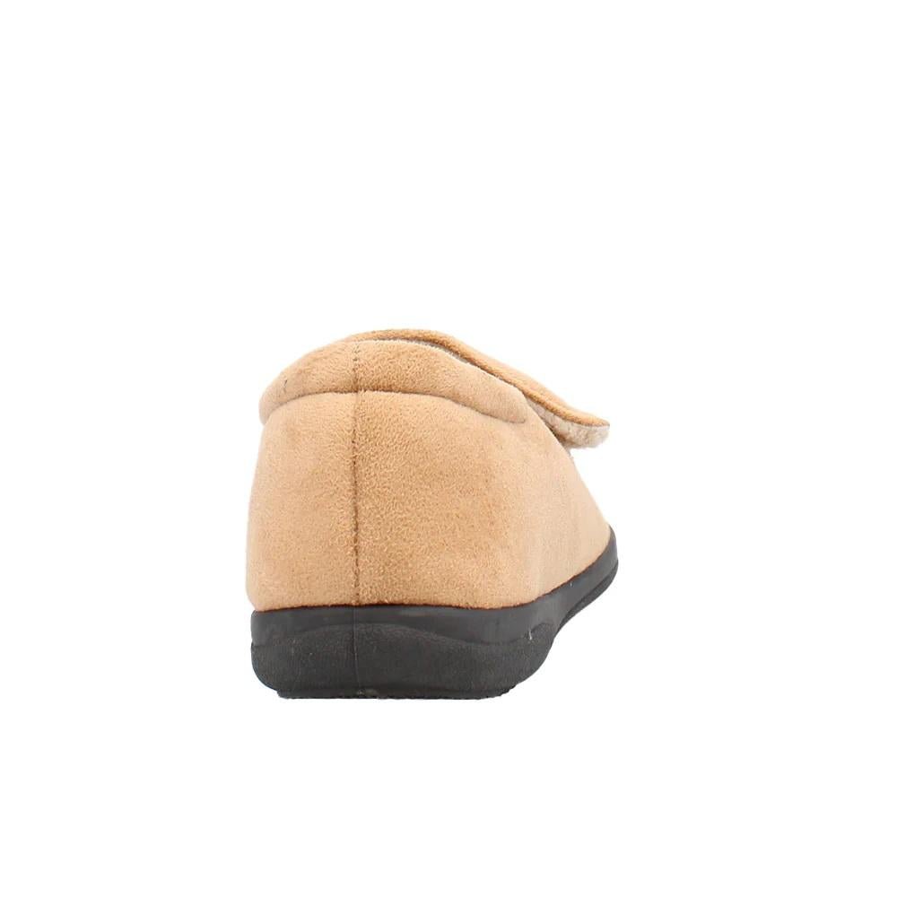 Shuropody Georgina Wide Fit Women's Velcro Fastening Slipper - Tan - Beales department store