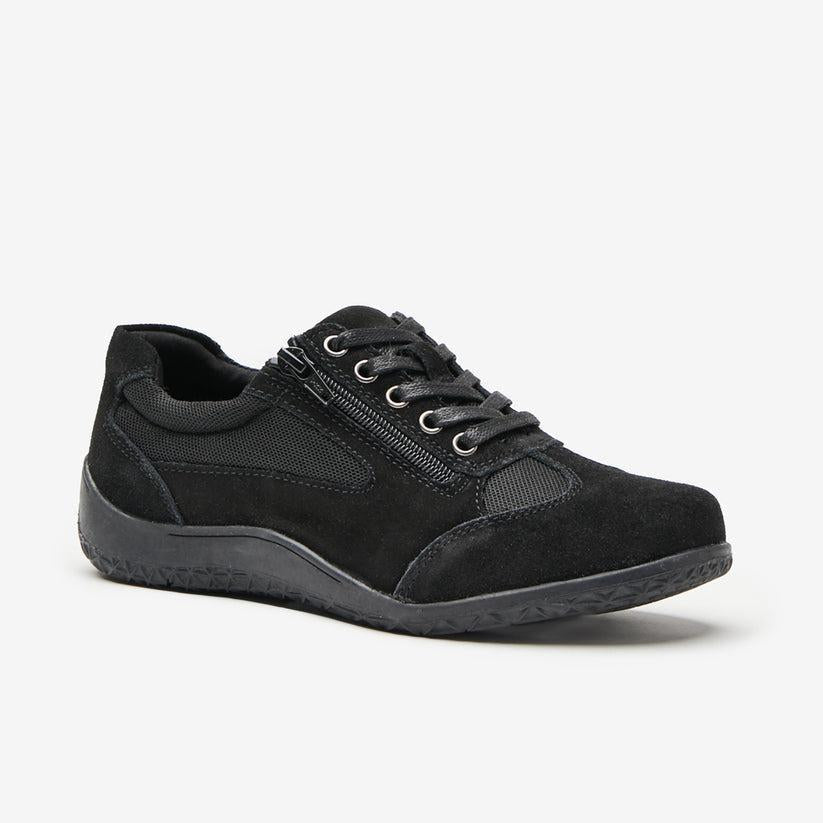 Shuropody Jaycee Suede Lace Up Trainers - Black - Beales department store