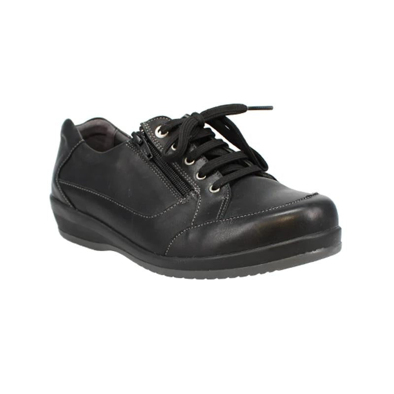 Shuropody Marge Extra Wide Fit Women's Lace & Zip Fastening Leather Shoe - Black - Beales department store