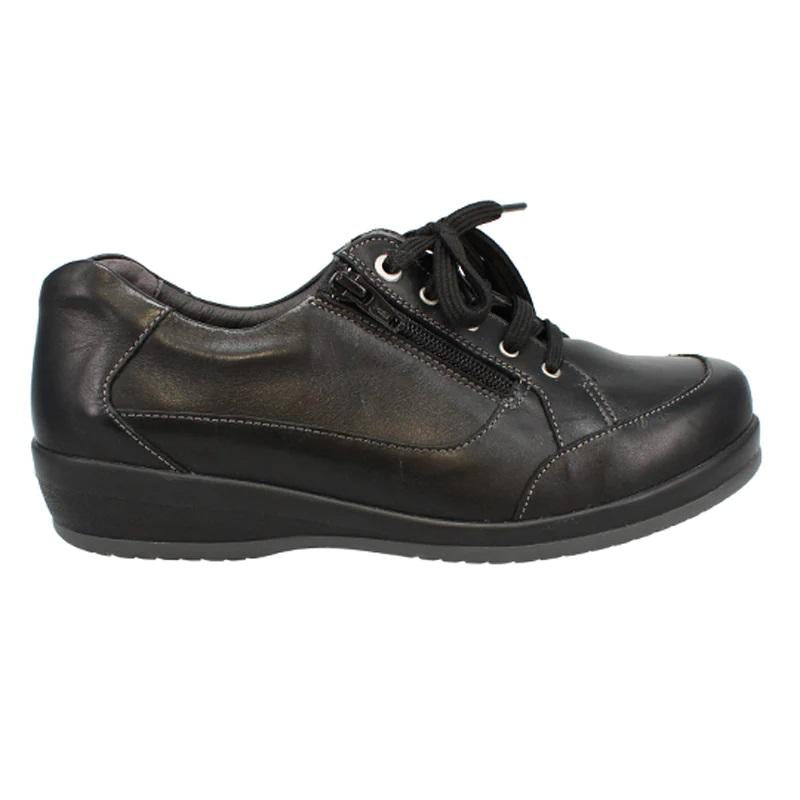 Shuropody Marge Extra Wide Fit Women's Lace & Zip Fastening Leather Shoe - Black - Beales department store