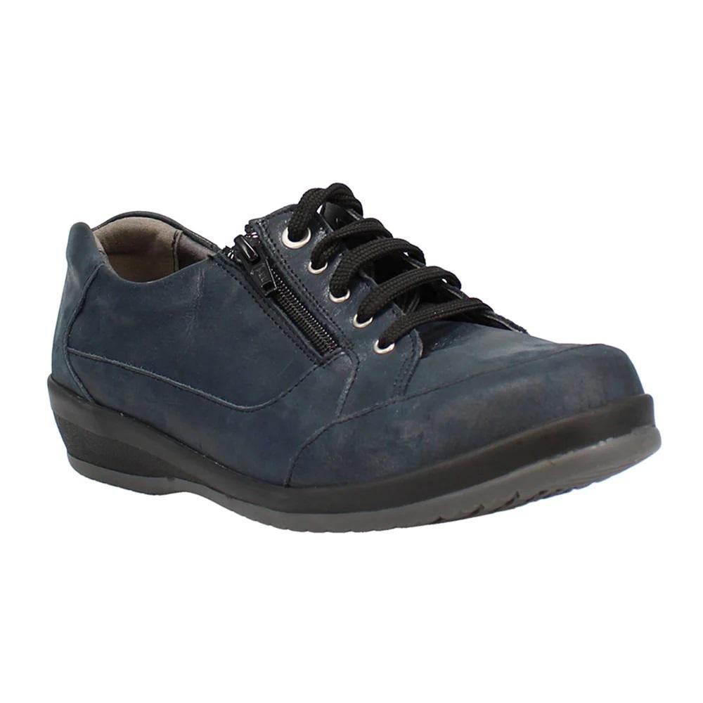 Shuropody Marge Extra Wide Fit Women's Lace & Zip Fastening Leather Shoe - Navy - Beales department store