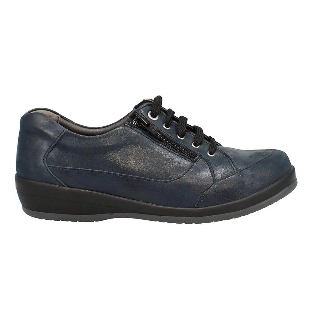 Shuropody Marge Extra Wide Fit Women's Lace & Zip Fastening Leather Shoe - Navy - Beales department store