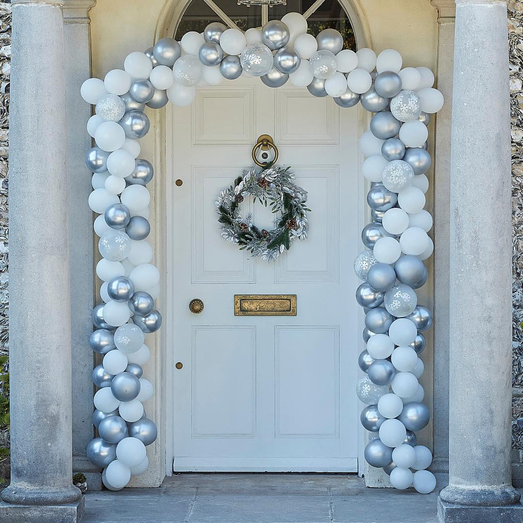 Silver And White Christmas Door Balloon Arch Kit - Beales department store