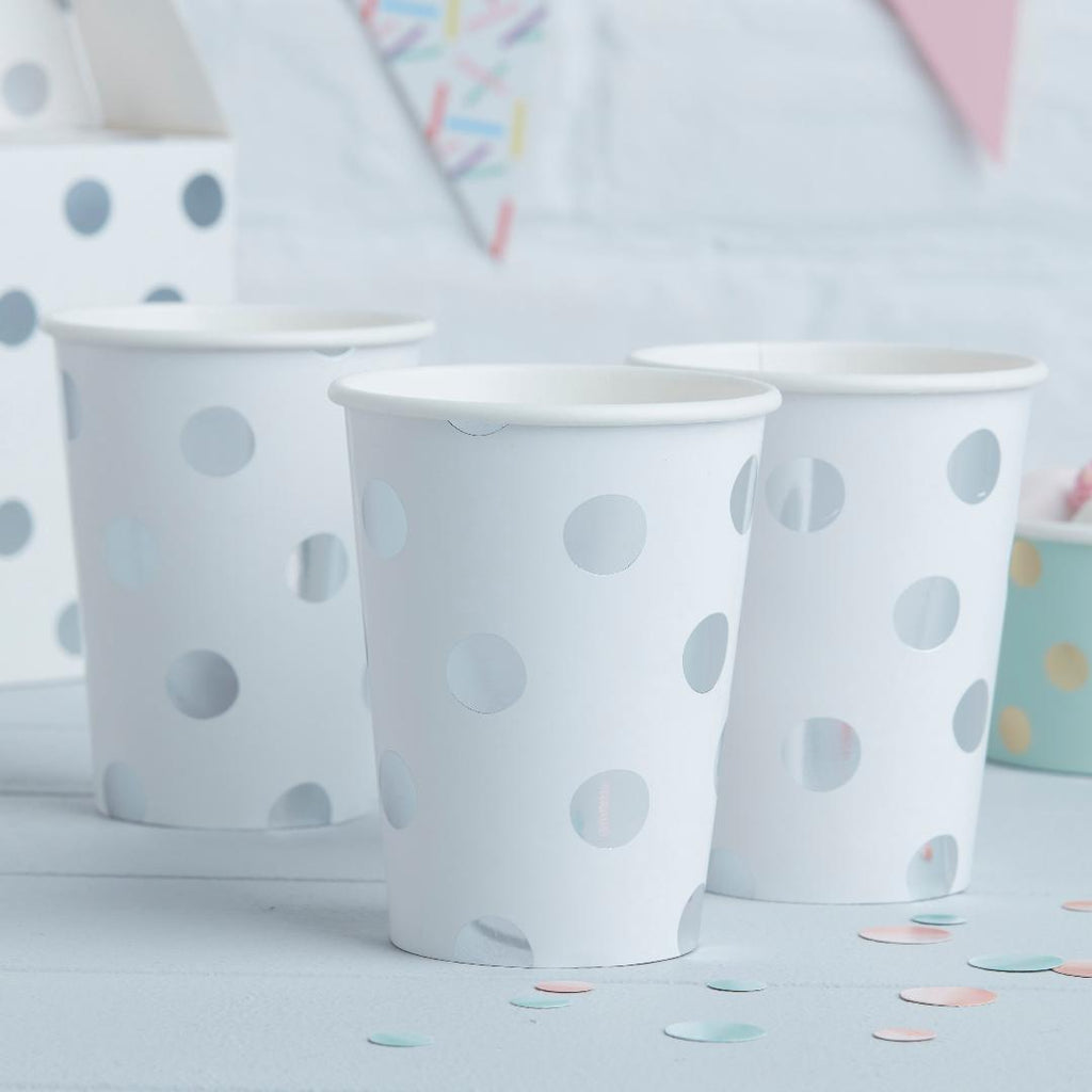 Silver Foiled Polka Dot Paper Cups - Beales department store