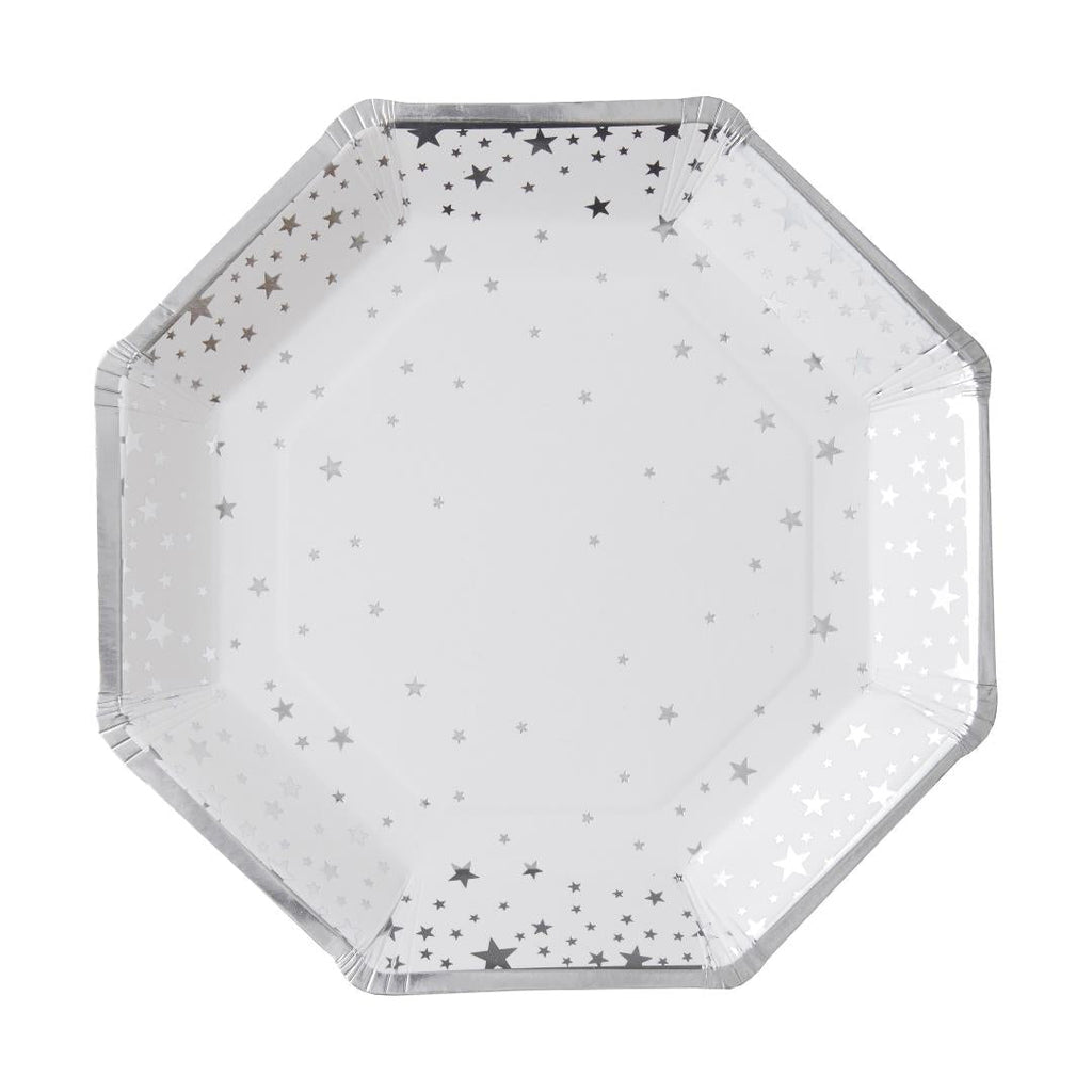 Silver Foiled Star Paper Plates - Beales department store