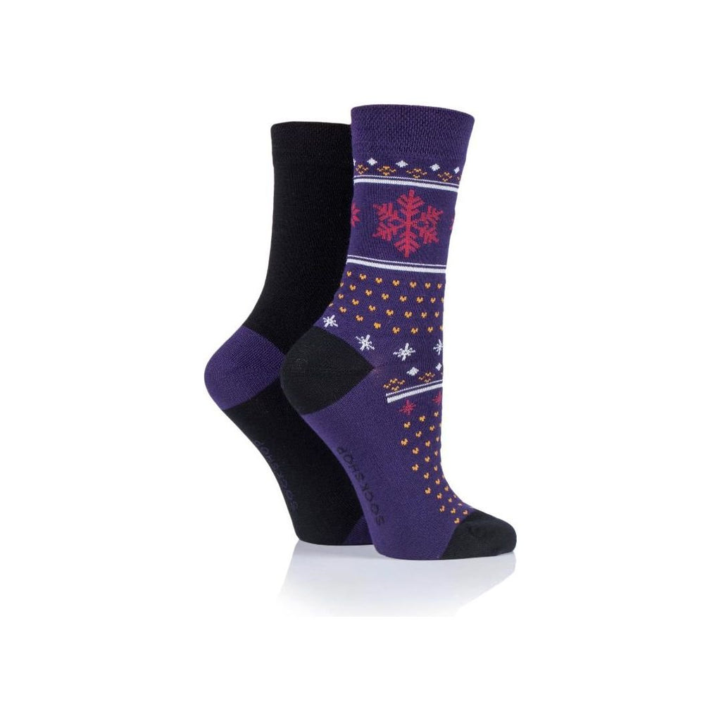 Sockshop Ladies 2pr Sockshop Patterned & Plain Bamboo Socks - Black Fair Isle - Beales department store