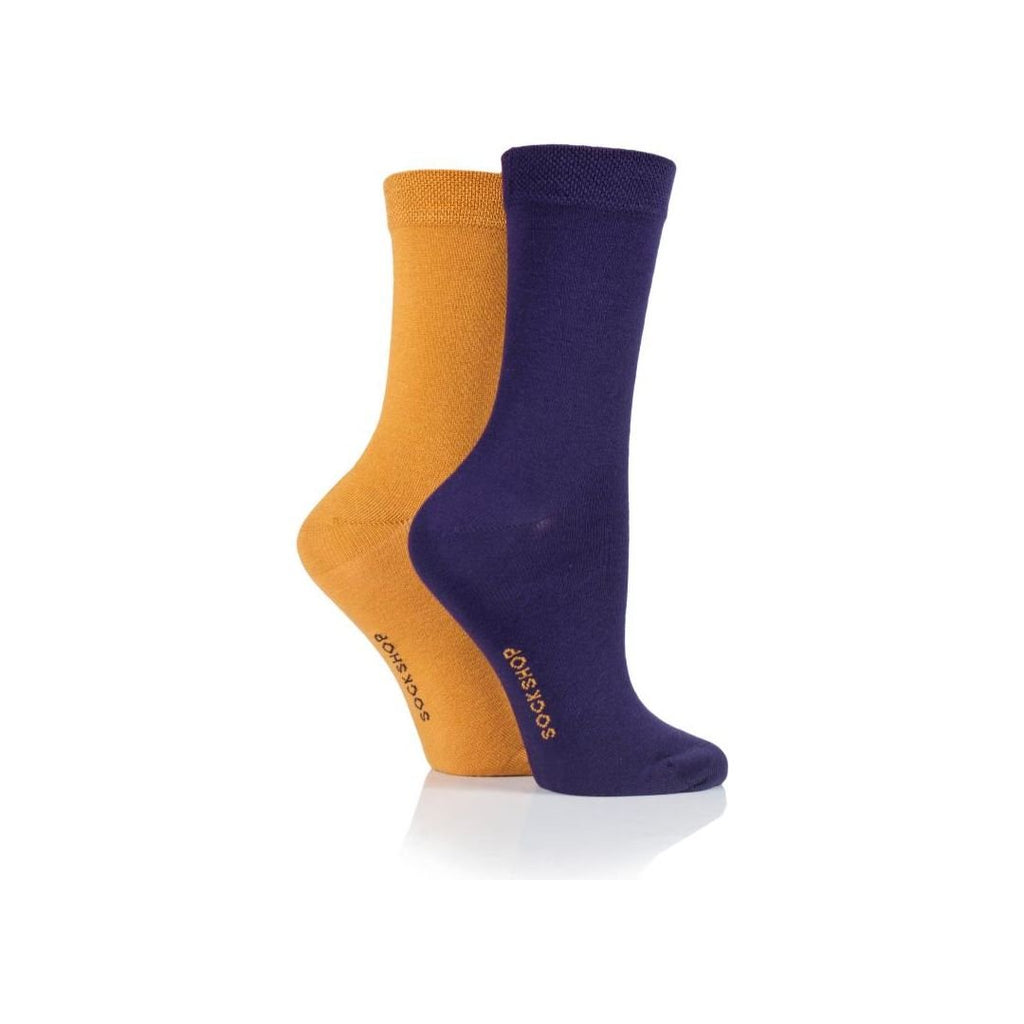 Sockshop Ladies 2pr Sockshop Plain Bamboo Socks - Purple Pansy - Beales department store