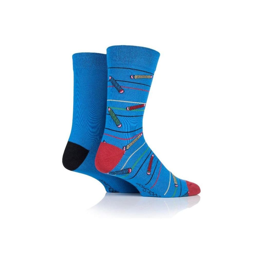 Sockshop Mens 2pr Sockshop Patterned & Plain Socks - Blue Pencils - Beales department store