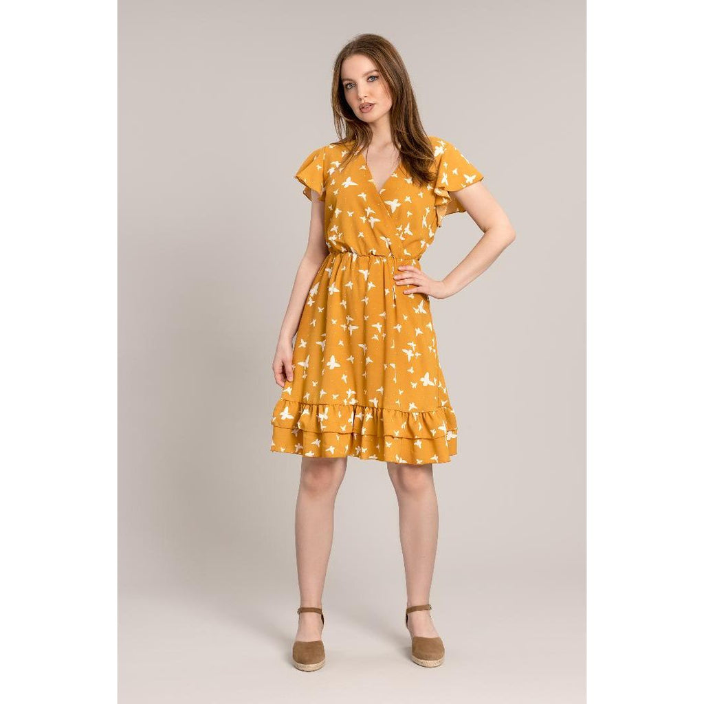 Solo Butterfly Wrap Dress - Mustard - Beales department store