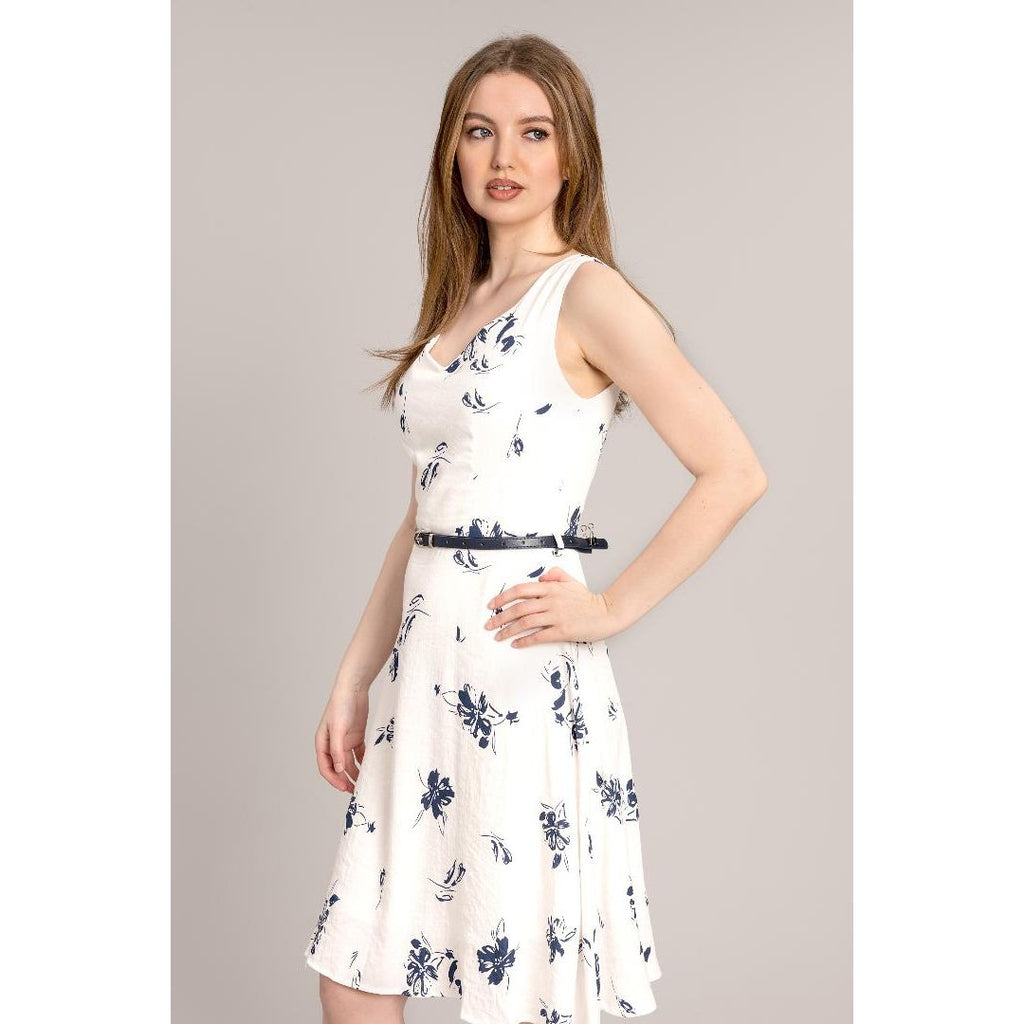 Solo Chloe Dress with Belt - Blue - Beales department store