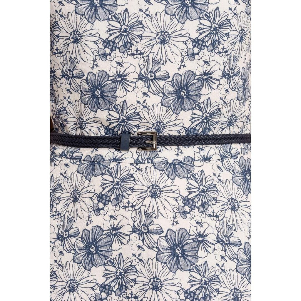 Solo Daisy Print Dress with Belt - Navy - Beales department store