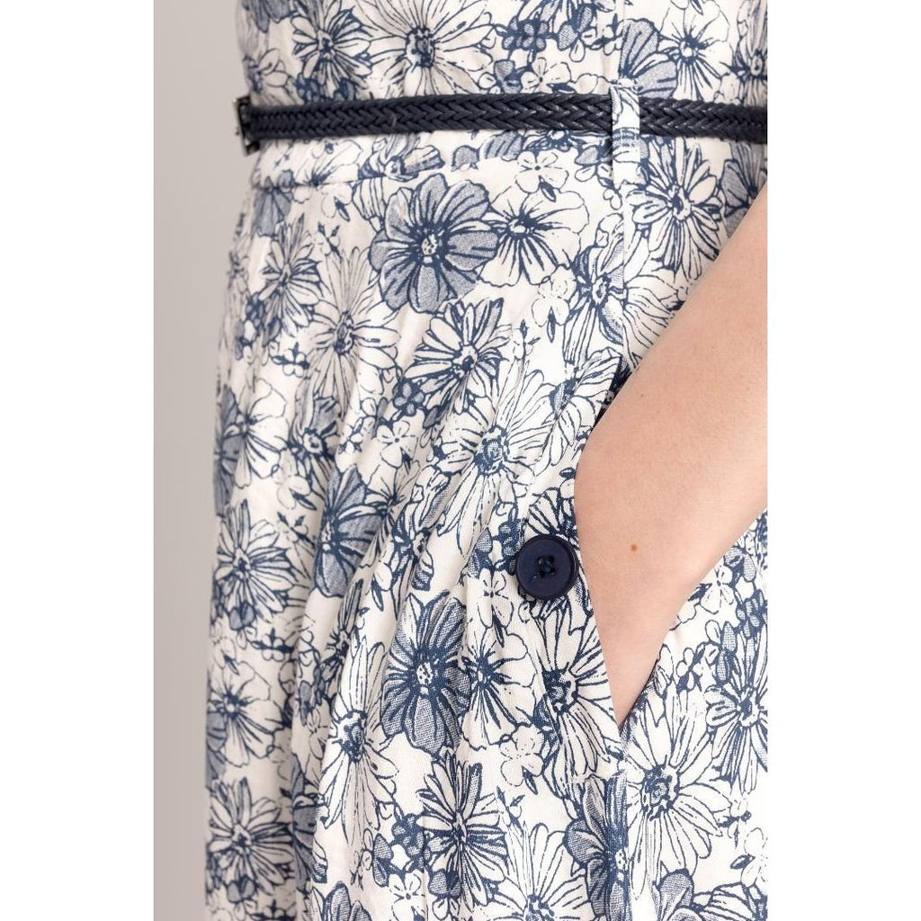 Solo Daisy Print Dress with Belt - Navy - Beales department store