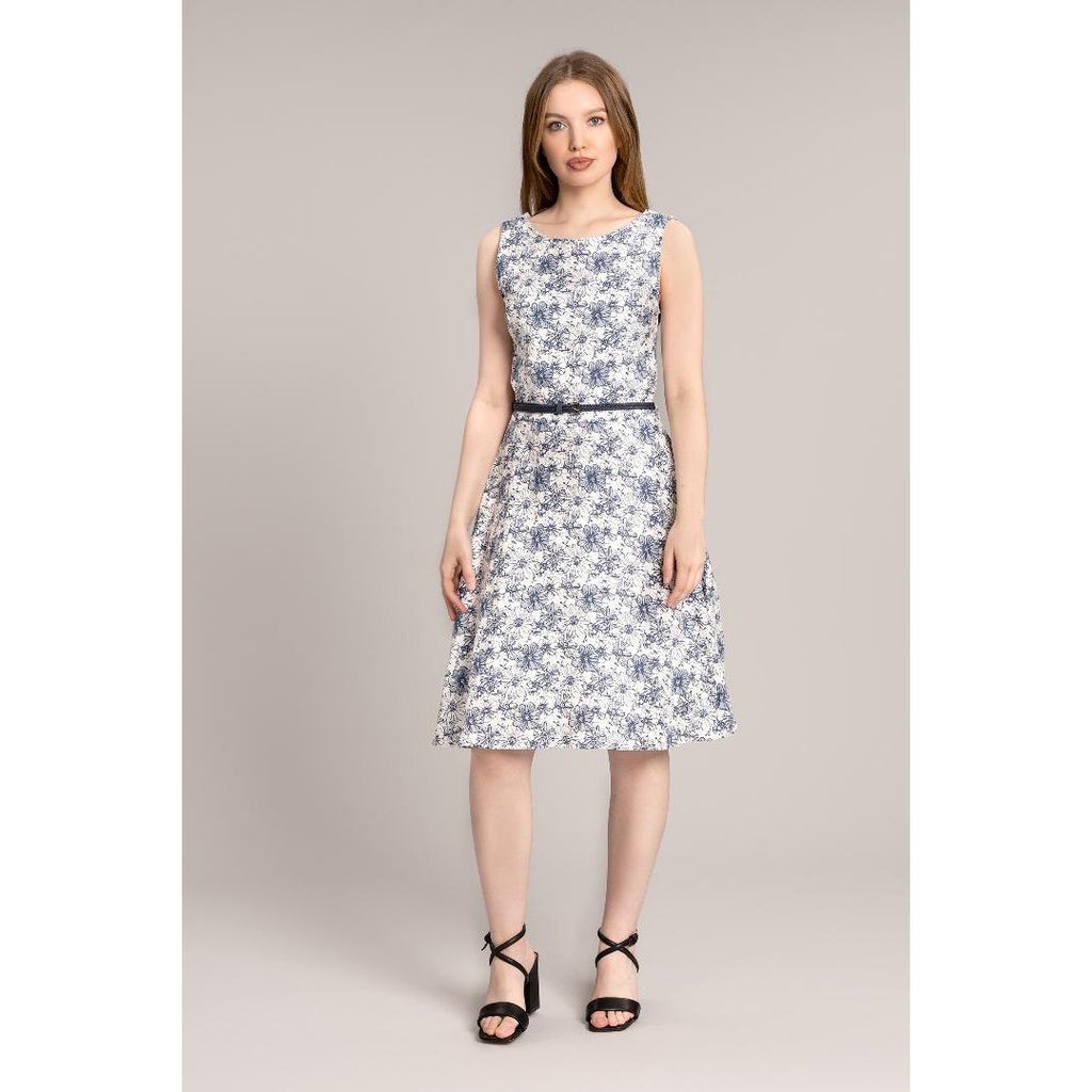 Solo Daisy Print Dress with Belt - Navy - Beales department store