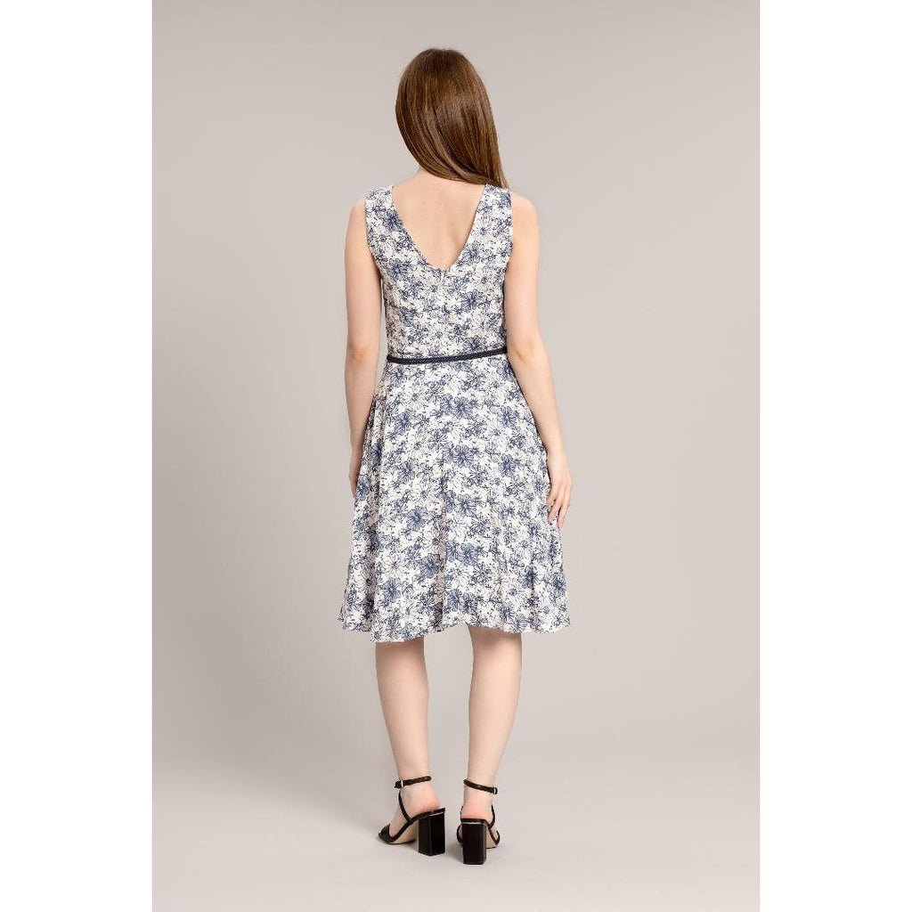 Solo Daisy Print Dress with Belt - Navy - Beales department store