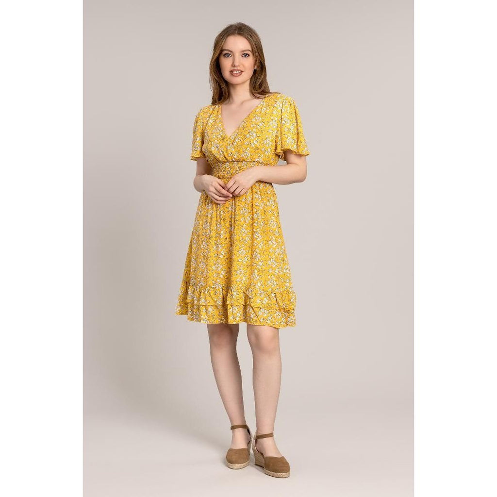 Solo Ditsy Smock Dress - Mustard - Beales department store