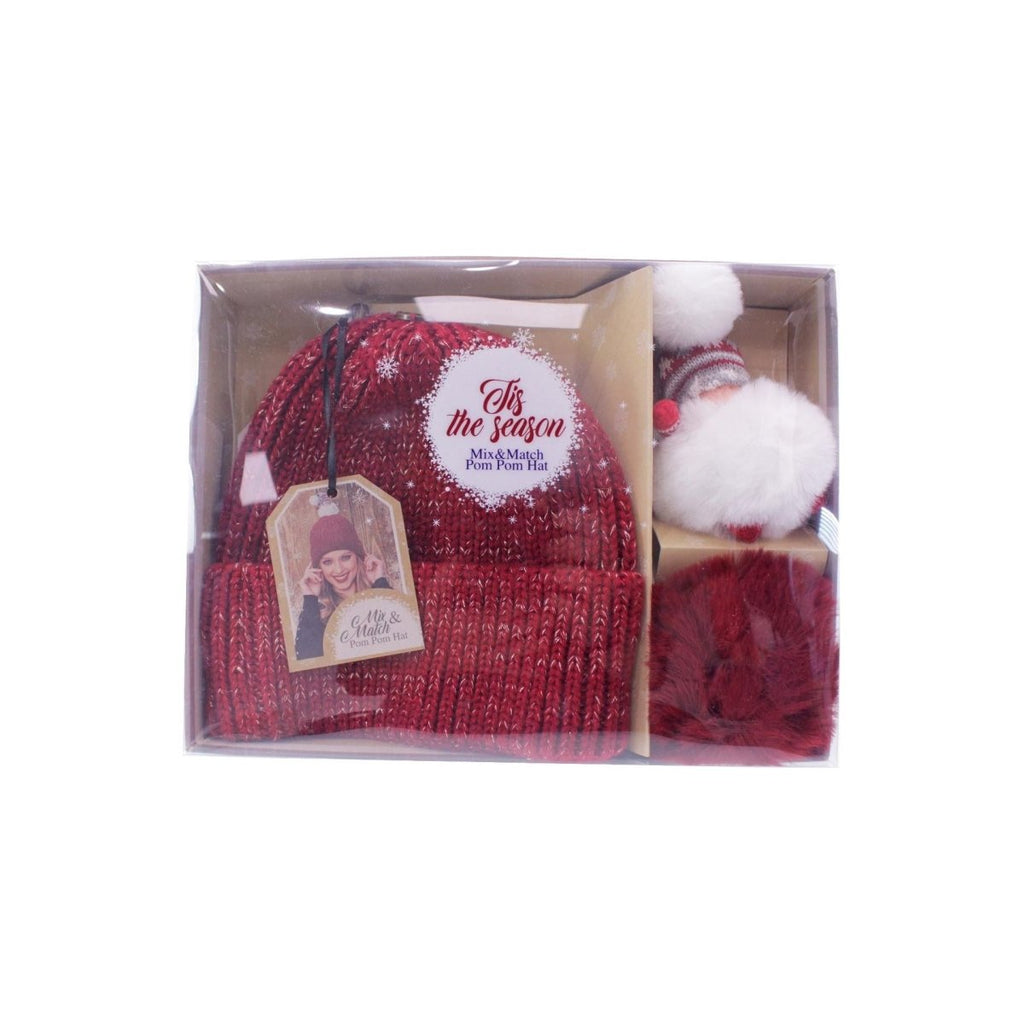 Something Special Gifts Adult Xmas Interchangeable Pompom Hat - Burgundy - Beales department store